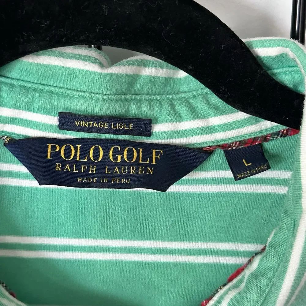 Polo Golf Ralph Lauren Shirt Mens L Green Stripe Vintage Lisle Coastal Pinehurst